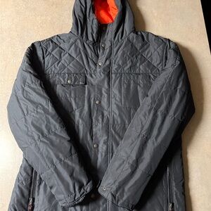 Quiksilver Charcoal Quilted Jacket with Vibrant Orange Hood